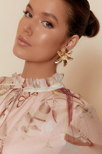 Blooming Lily Statement Earrings - Gold