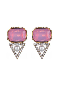 Erica Geometric Crystal Stud Earrings - Pink