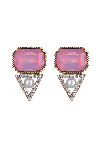 Erica Geometric Crystal Stud Earrings - Pink