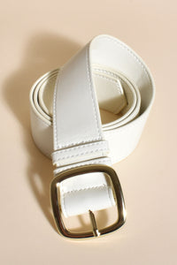 Jade Vegan Leather Square Buckle Belt - White