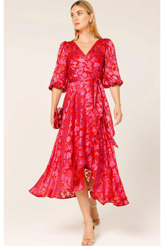 Lily Fire Wrap Dress - Red Pink Floral