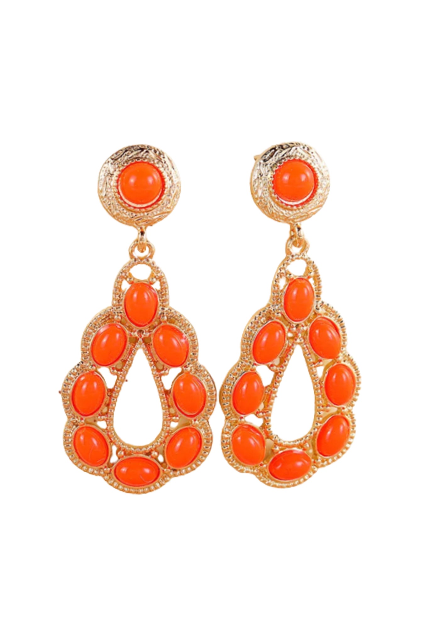 Nicoletta Boho Acrylic Drop Earrings - Orange Gold