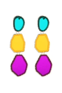 Pamela Clear Resin Earrings - Emerald Orange Purple
