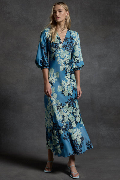 Serenity V-Neck Midi Dress - Blue Mint Floral