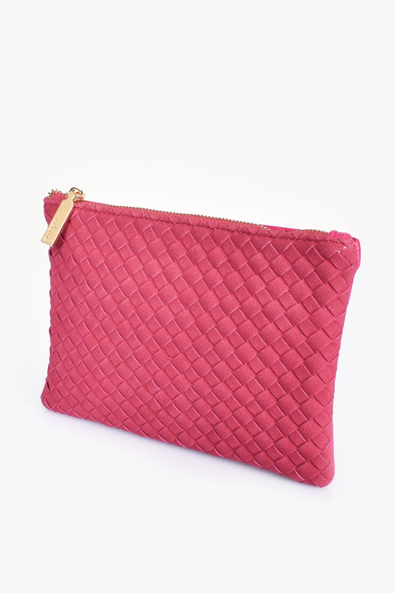 Faux Suede Weave Pouch - Magenta
