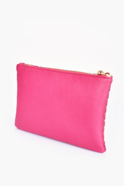 Faux Suede Weave Pouch - Magenta
