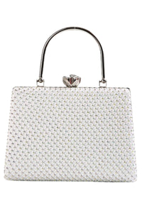 Diamante Netted Top Handle Evening Bag - White