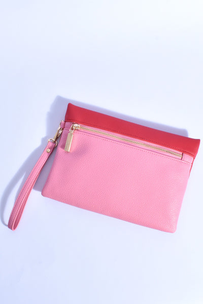 Eliza Zip Front Pouch Clutch - Red Pink