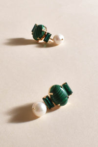 Everly Stone Pearl Event Earrings - Green