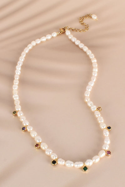 Tiny Jewel Drops Pearl Necklace - Multi