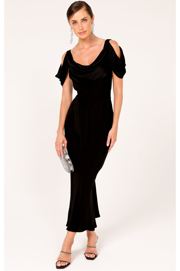 SACHA DRAKE COCKTAIL LBD Windsor Midi Dress Black Smoke & Mirrors