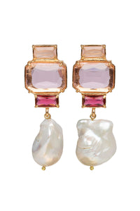 Carter Crystal Pearl Drop Event Earrings - Pink